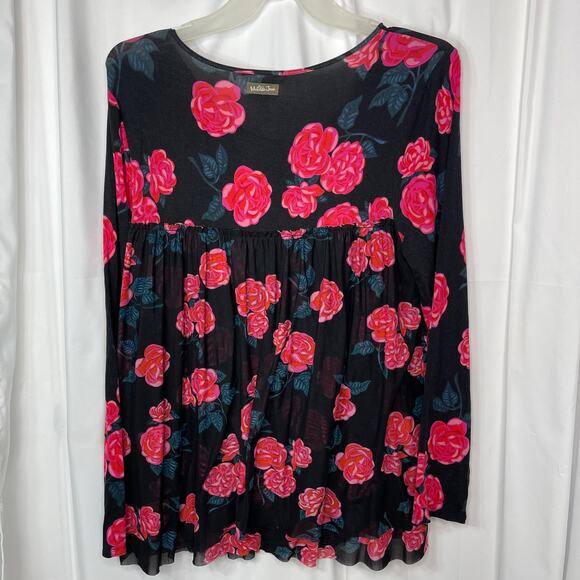 Matilda Jane shirt blouse top women's XL pink and red roses on black stretchy - Picture 6 of 16